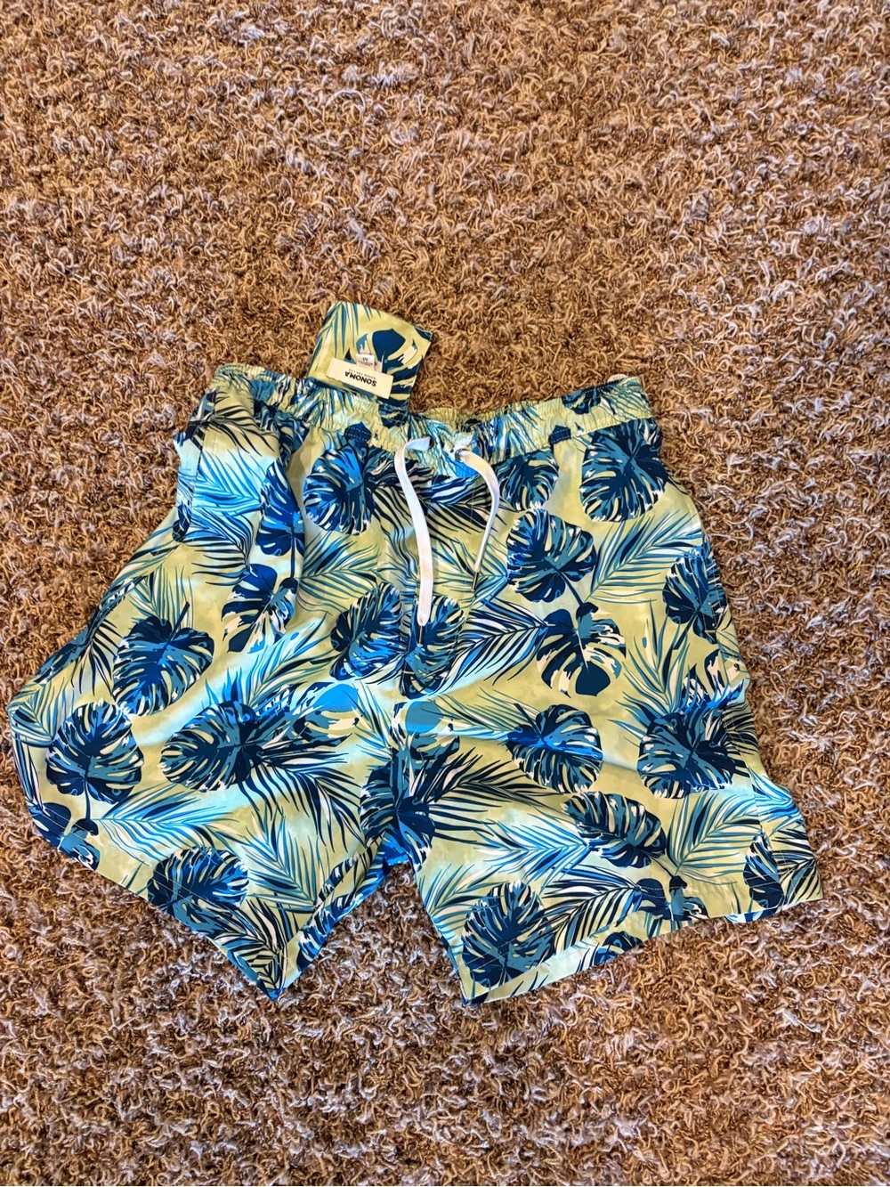 Men's Tropical Leaf Swim Trunks in Blue and Green - Unbranded